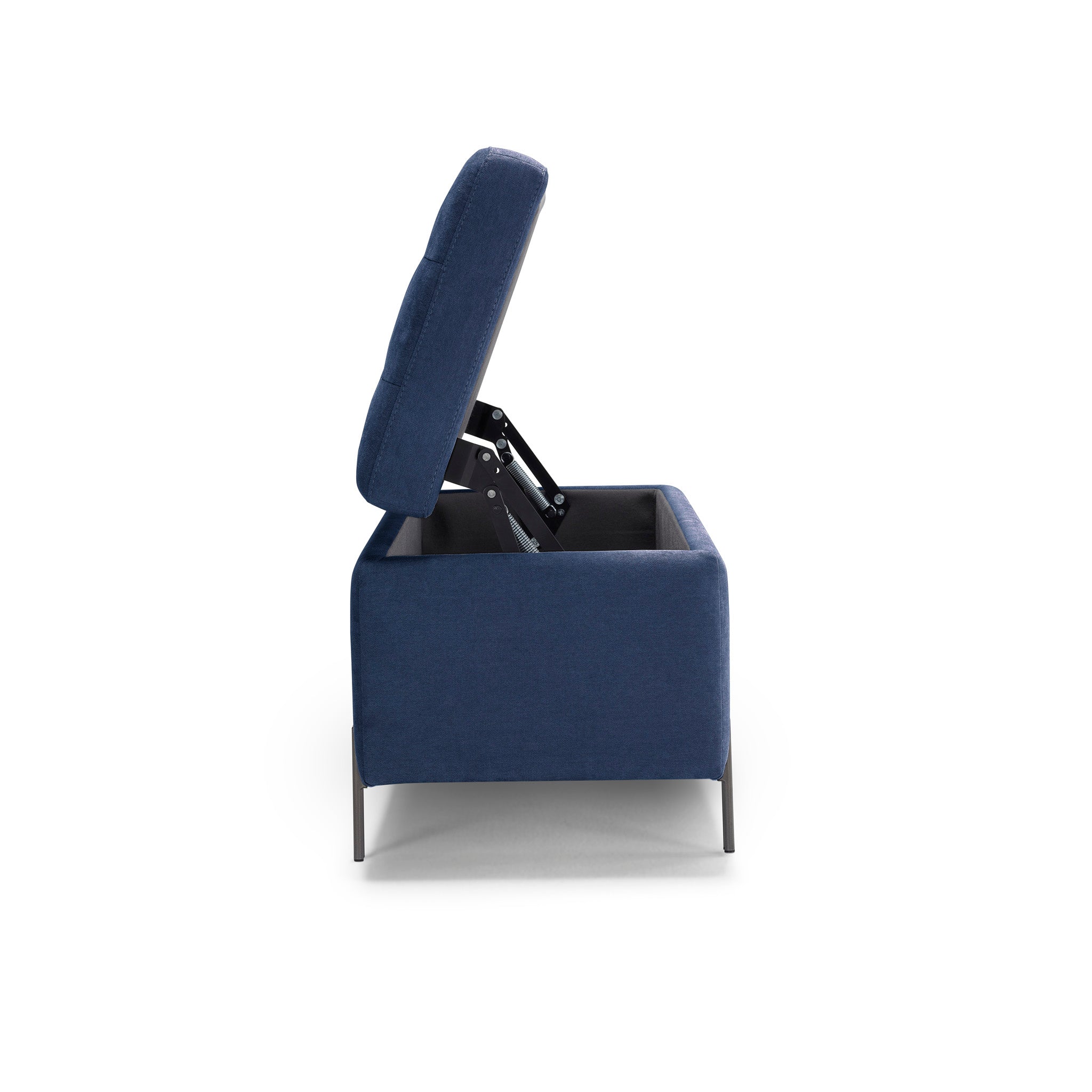 Banc CARAMAGNA 110x45 cm rangement Made in Italy matelassé en tissu chenille bleu