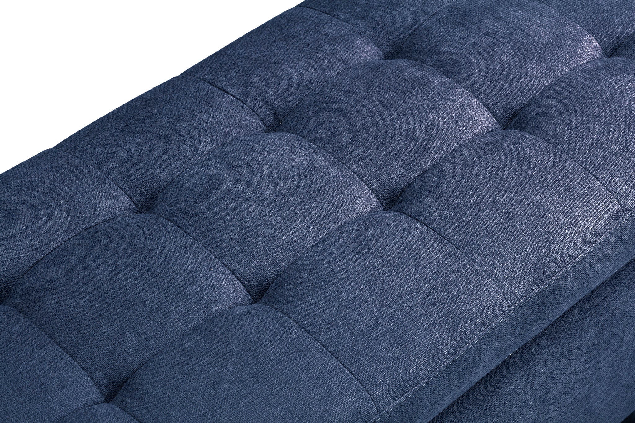 Banc CARAMAGNA 110x45 cm rangement Made in Italy matelassé en tissu chenille bleu