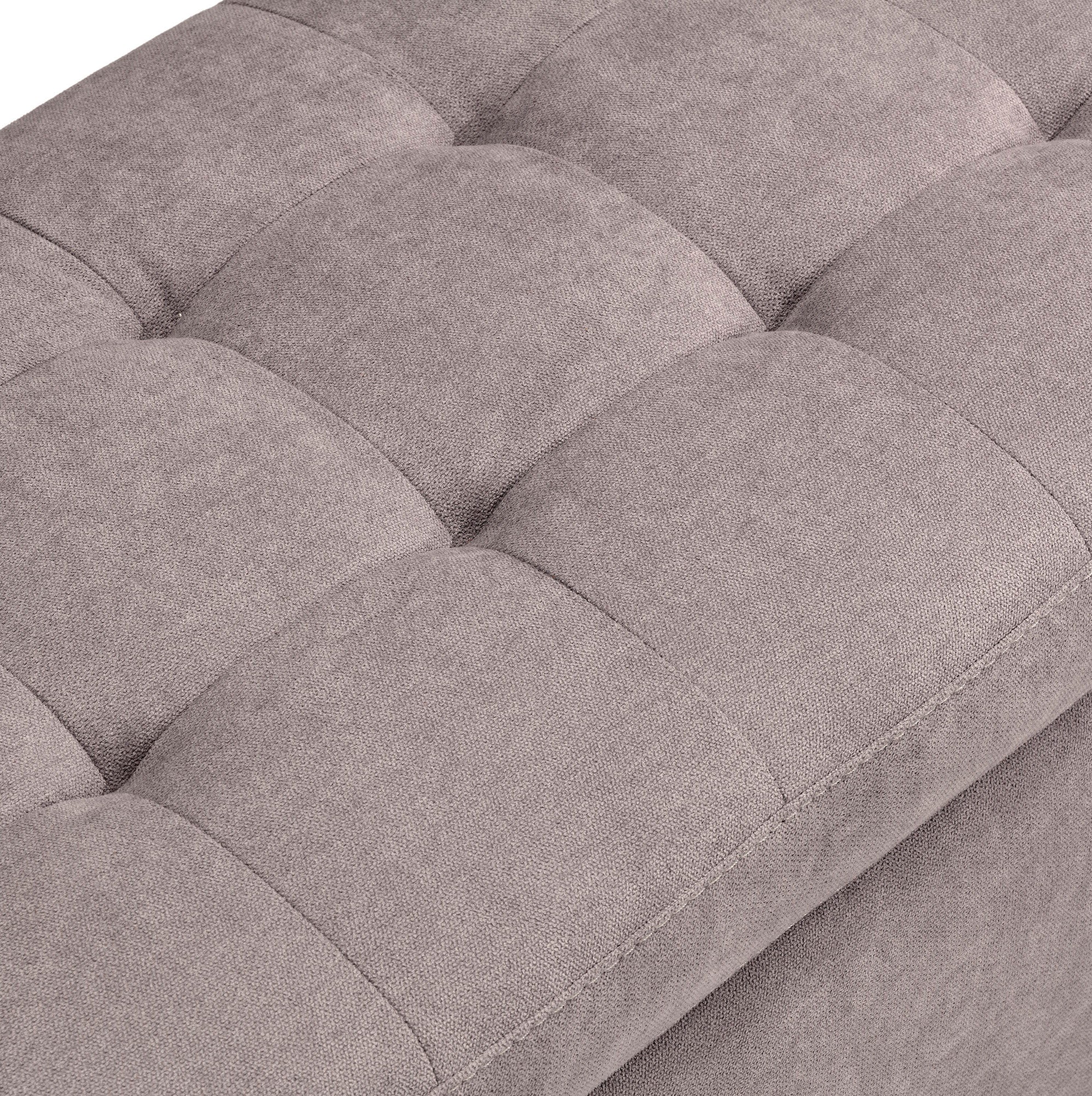 Banc VALSURA rangement Made in Italy matelassé en tissu chenille gris tourterelle