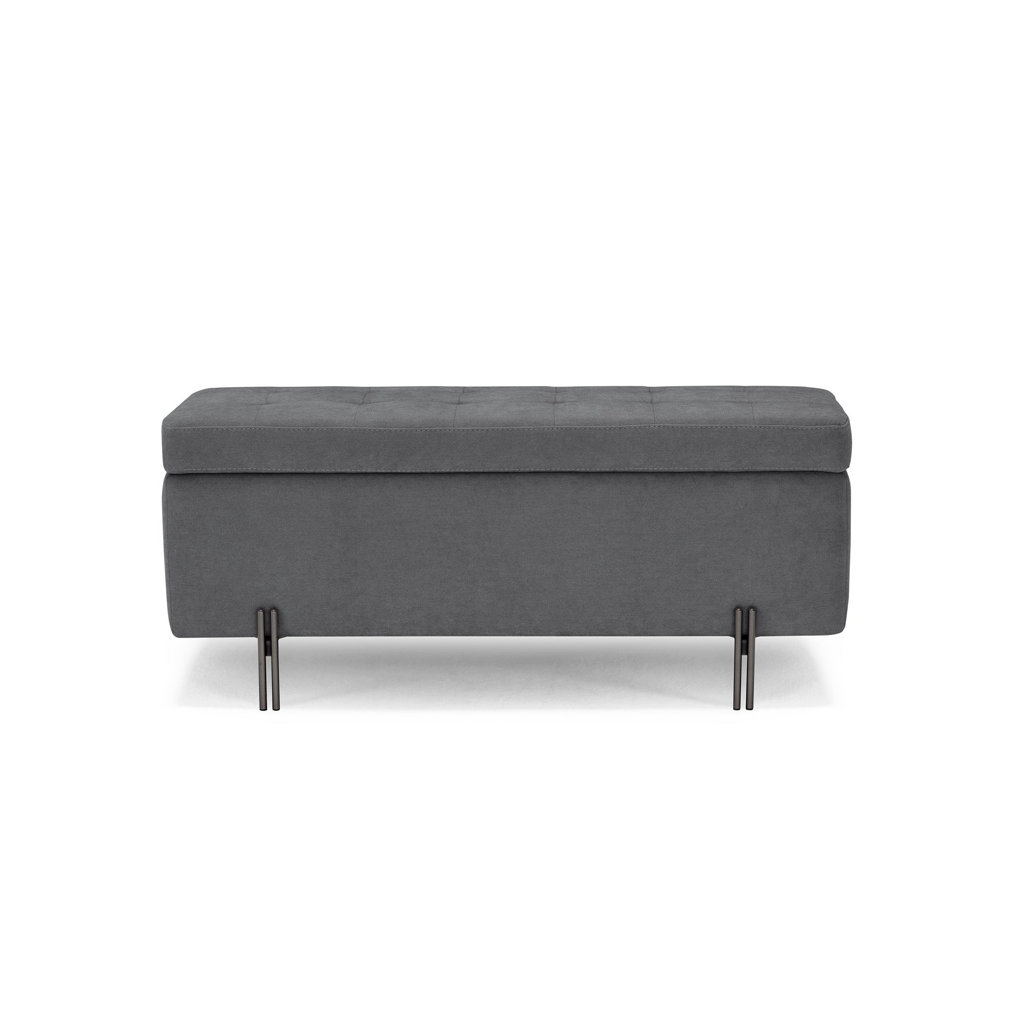 Banc CARAMAGNA 110x45 cm rangement Made in Italy matelassé en tissu chenille gris foncé