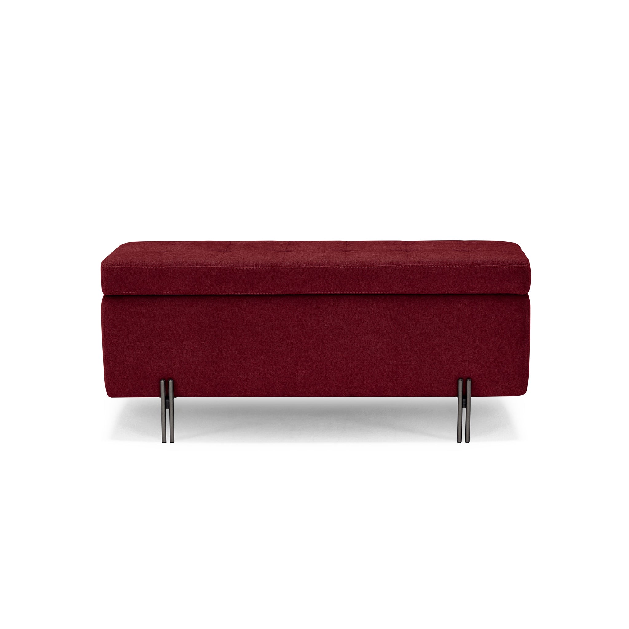 Banc CARAMAGNA 110x45 cm rangement Made in Italy matelassé en tissu chenille bordeaux