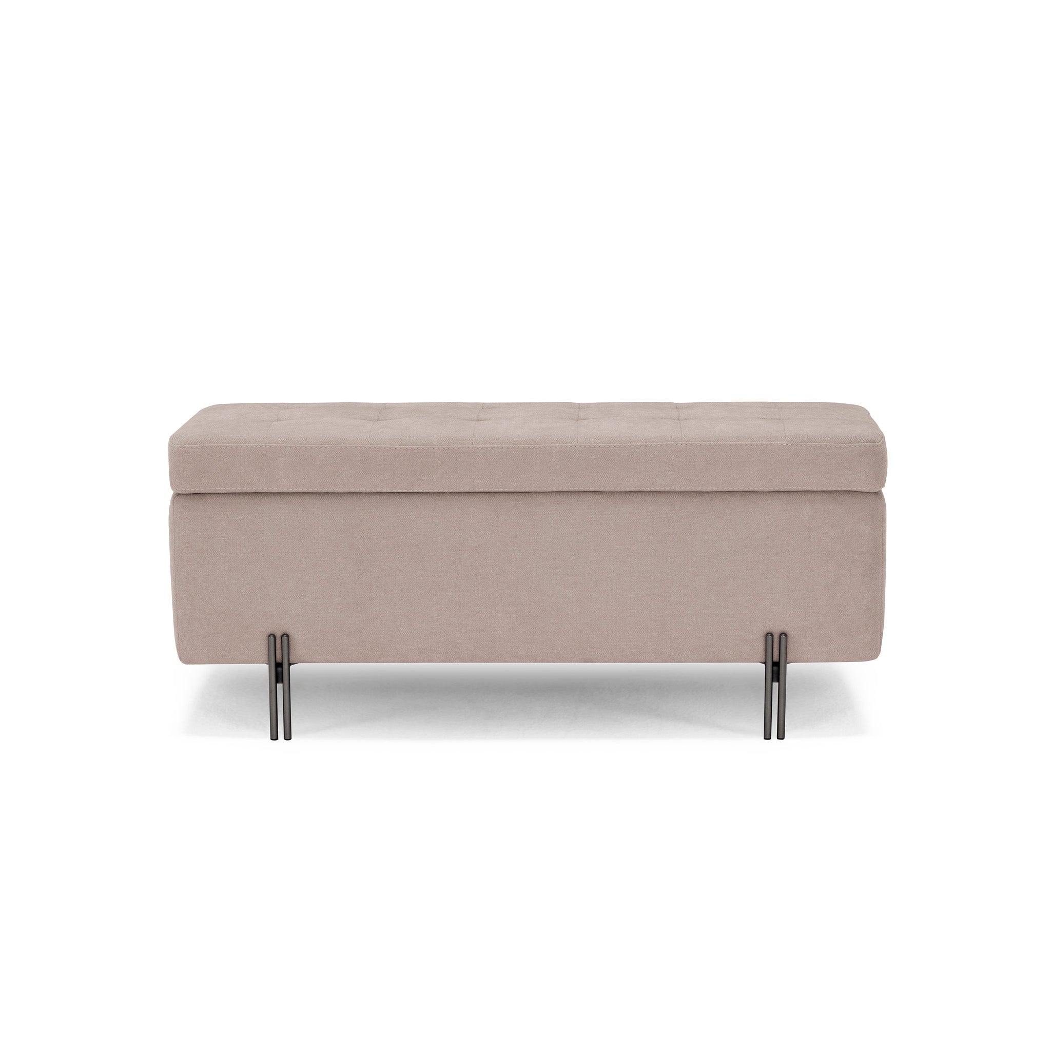 Banc CARAMAGNA 110x45 cm rangement Made in Italy matelassé en tissu chenille camel