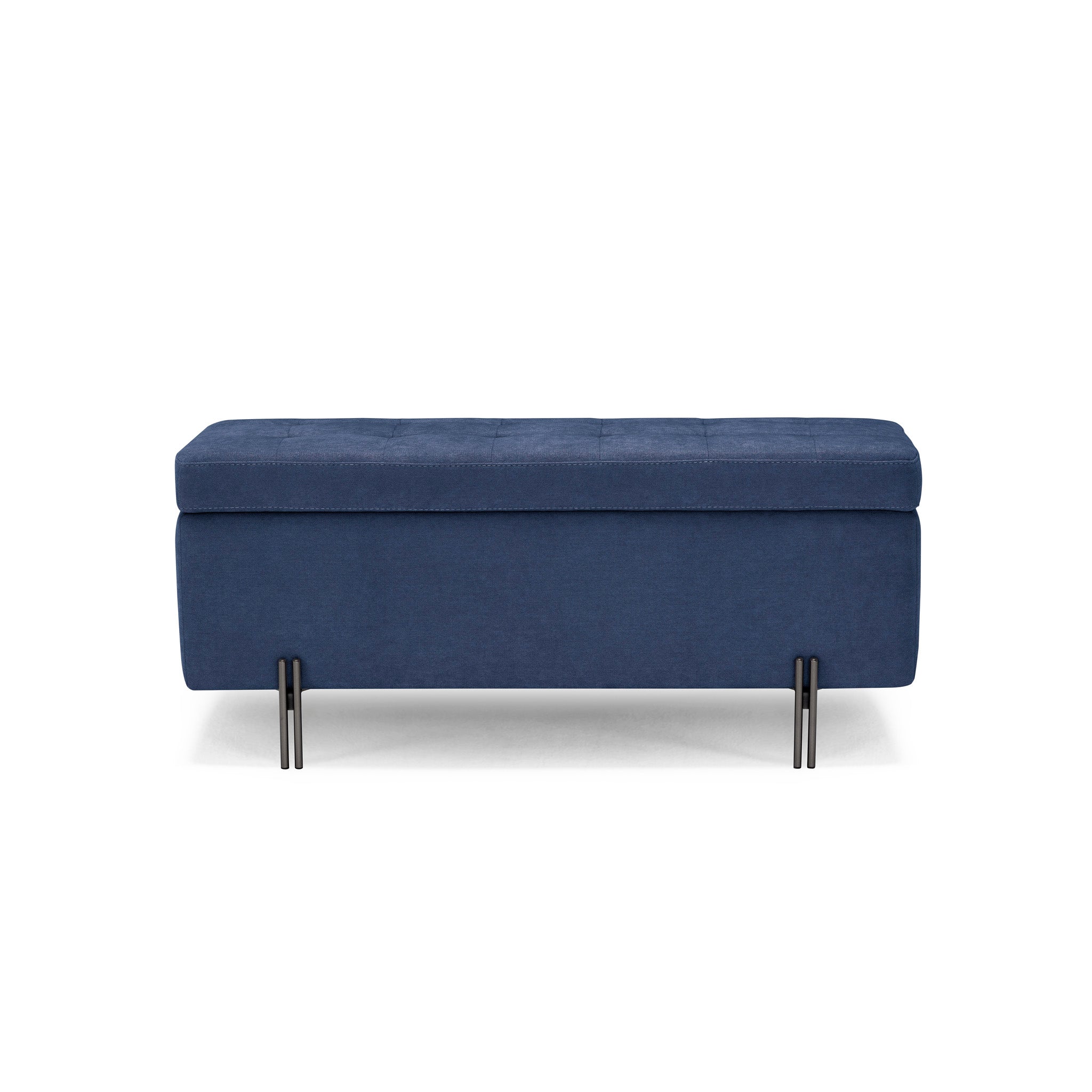 Banc CARAMAGNA 110x45 cm rangement Made in Italy matelassé en tissu chenille bleu