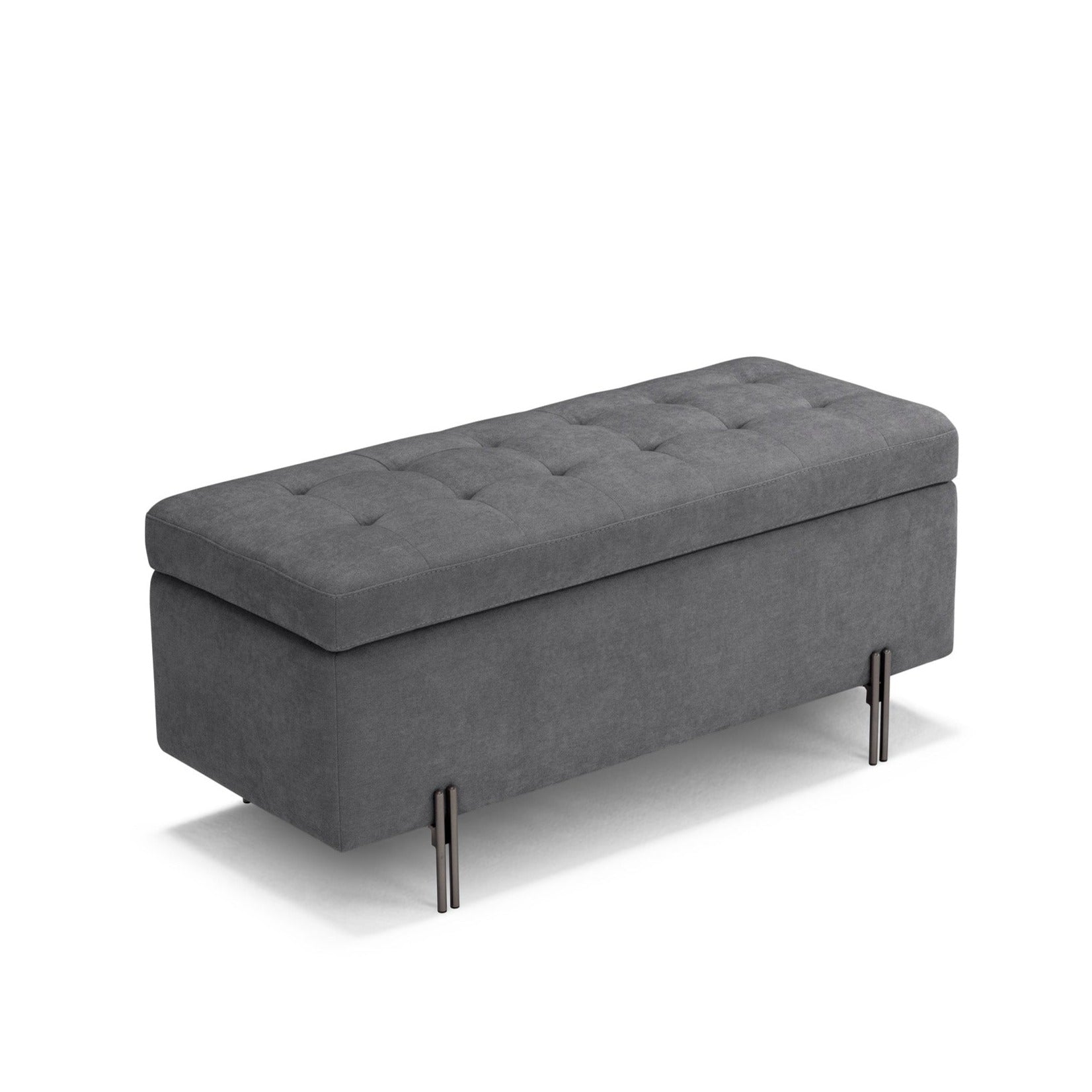 Banc CARAMAGNA 110x45 cm rangement Made in Italy matelassé en tissu chenille gris foncé