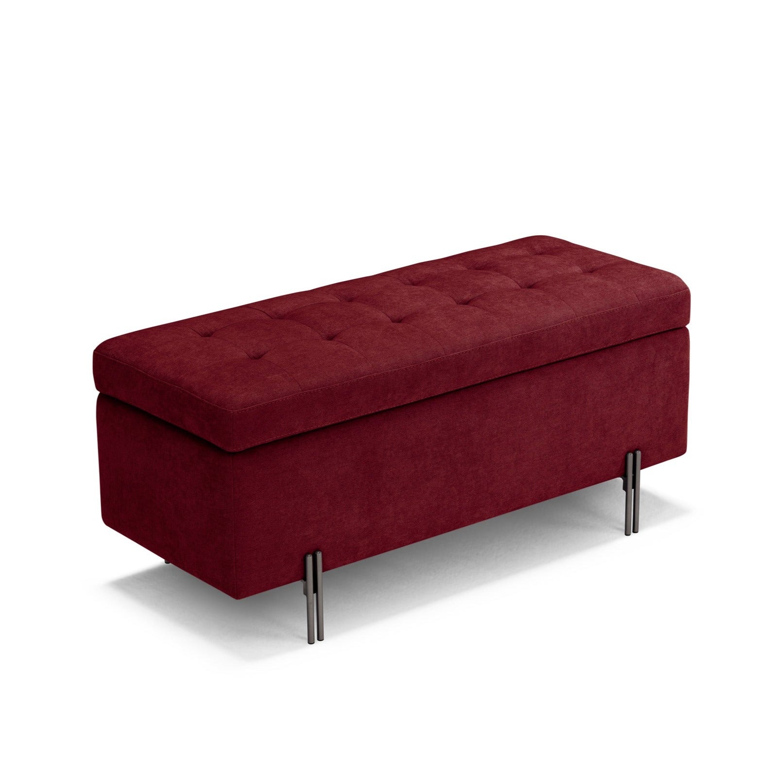 Banc CARAMAGNA 110x45 cm rangement Made in Italy matelassé en tissu chenille bordeaux