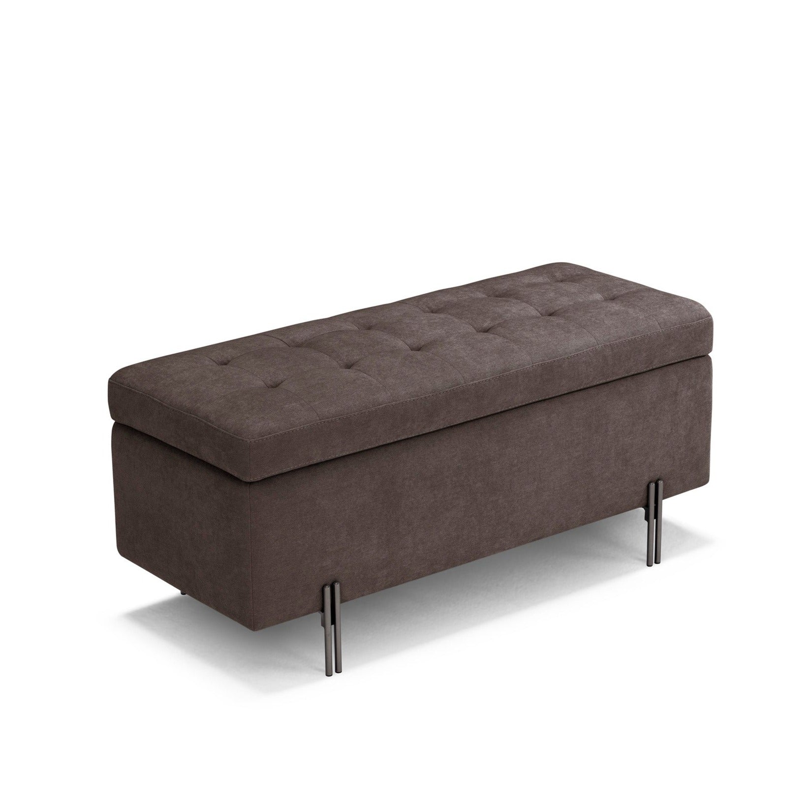 Banc CARAMAGNA 110x45 cm rangement Made in Italy Matelassé en tissu chenille marron