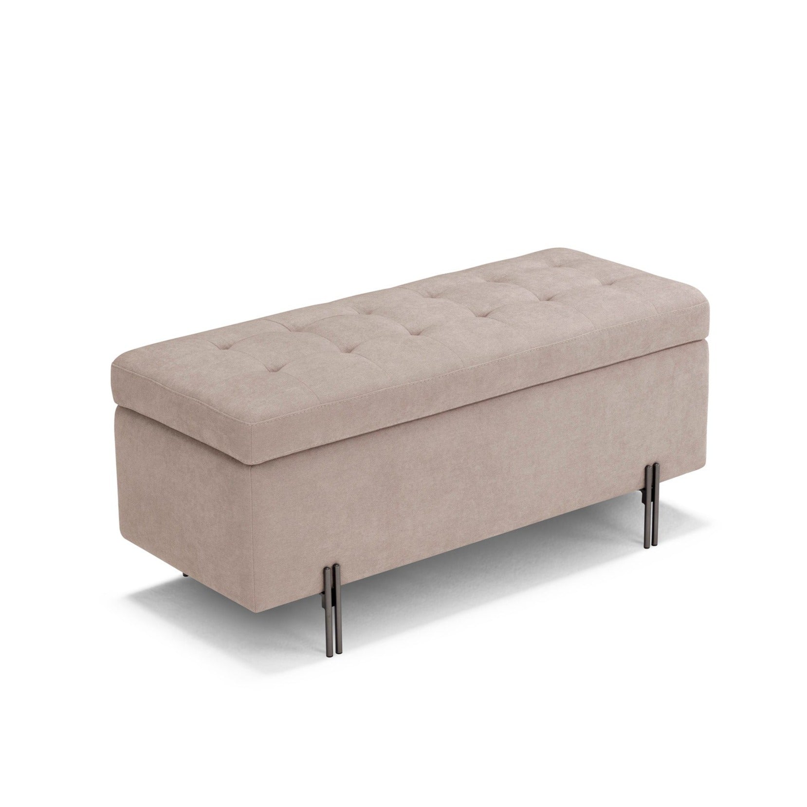 Banc CARAMAGNA 110x45 cm rangement Made in Italy matelassé en tissu chenille camel