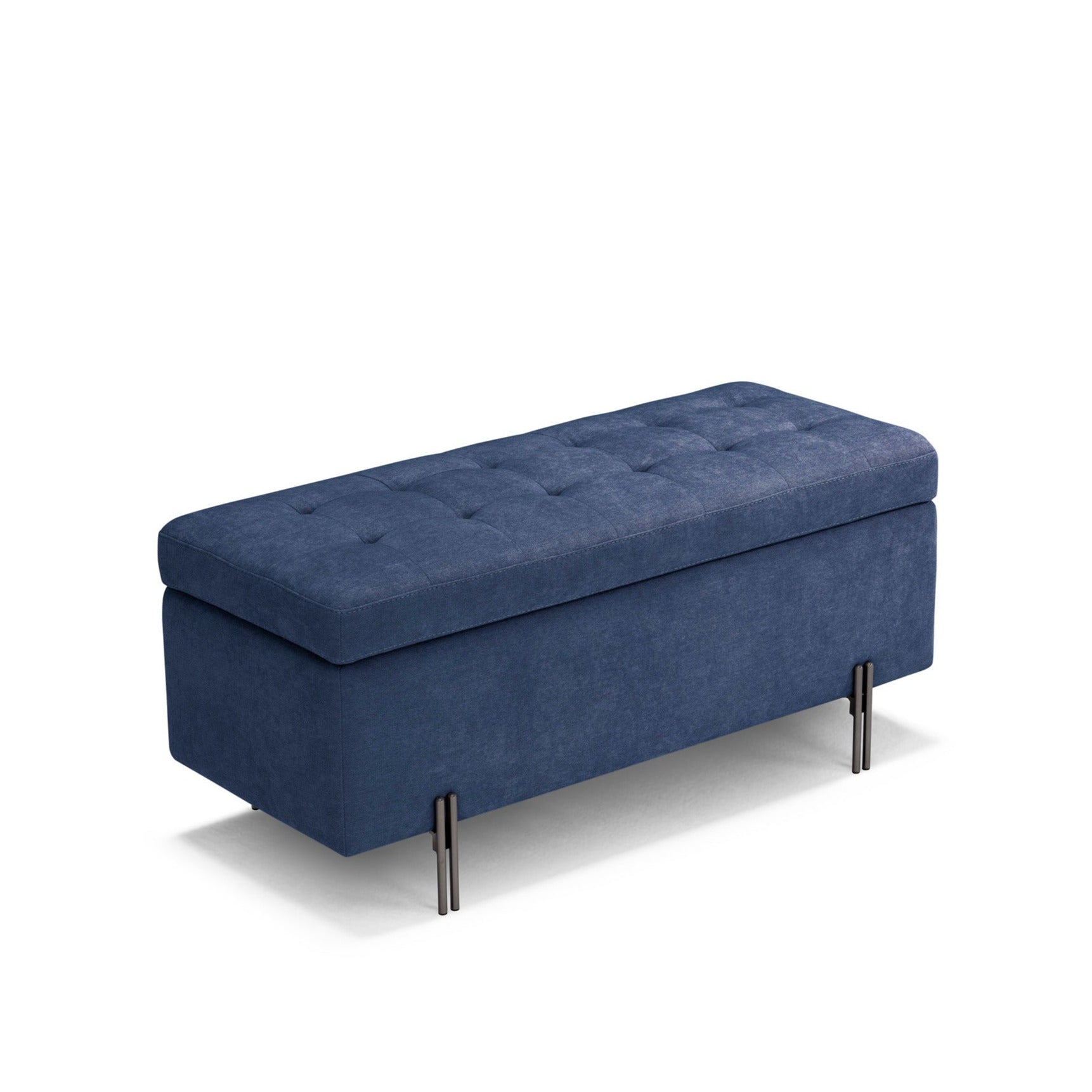 Banc CARAMAGNA 110x45 cm rangement Made in Italy matelassé en tissu chenille bleu
