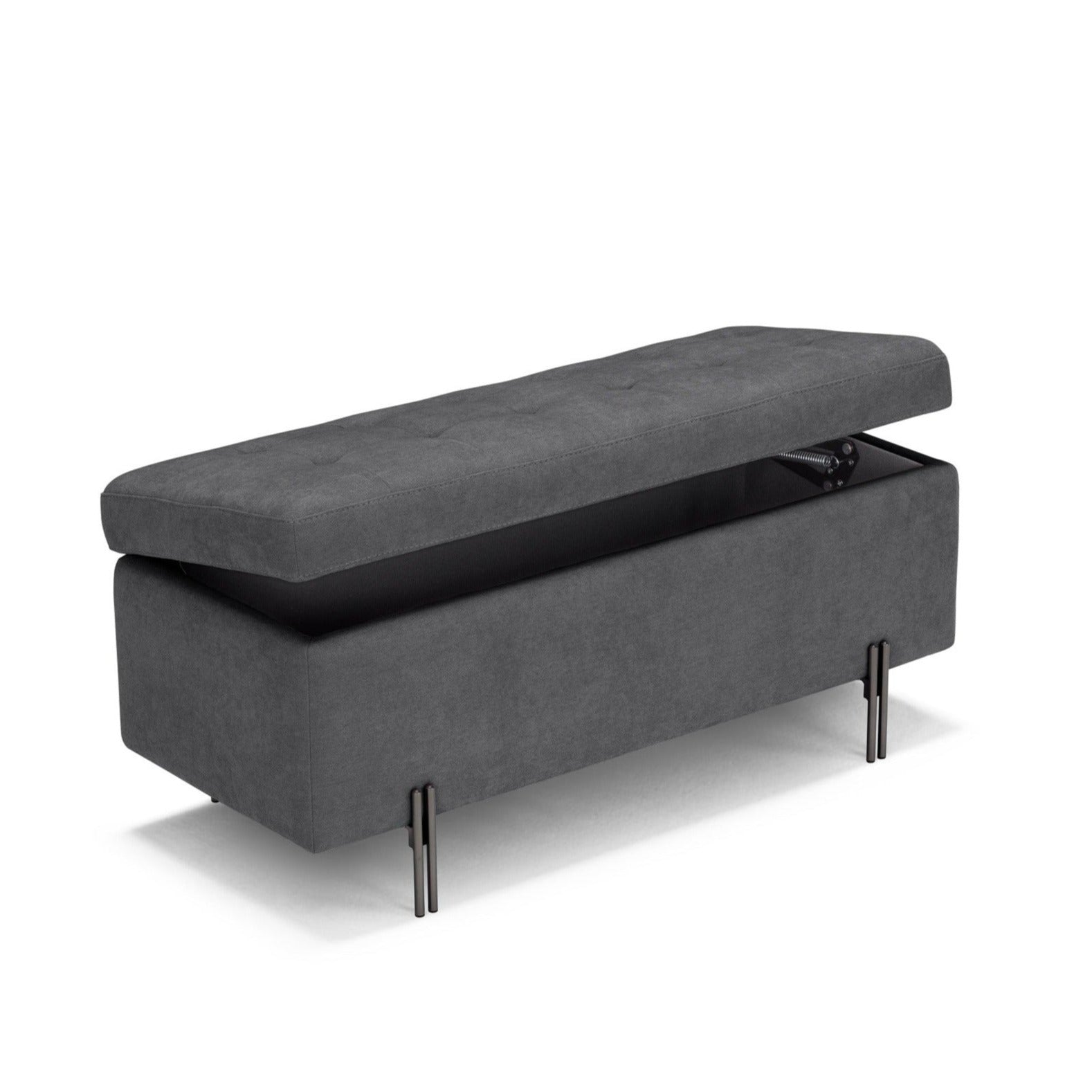 Banc CARAMAGNA 110x45 cm rangement Made in Italy matelassé en tissu chenille gris foncé