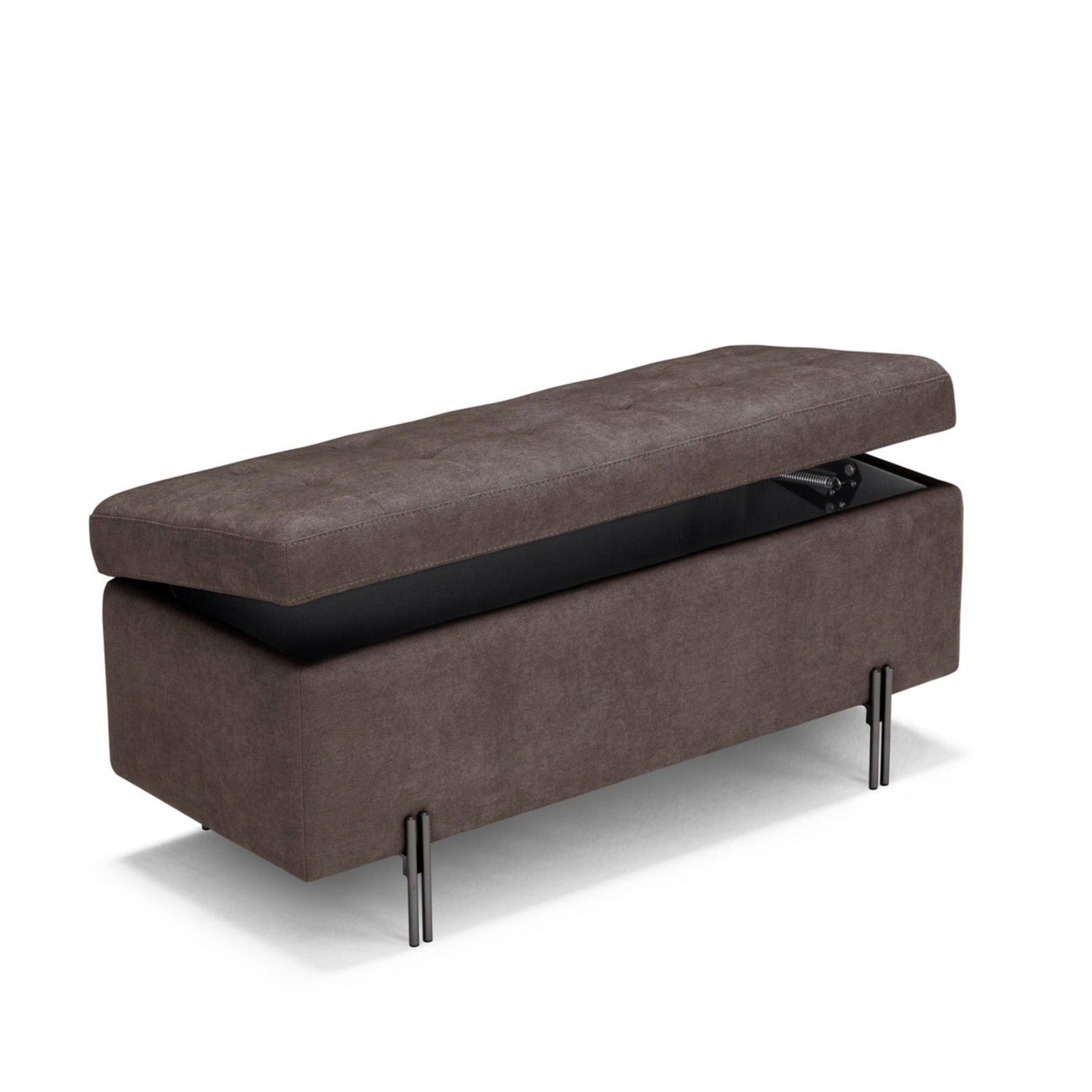 Banc CARAMAGNA 110x45 cm rangement Made in Italy Matelassé en tissu chenille marron