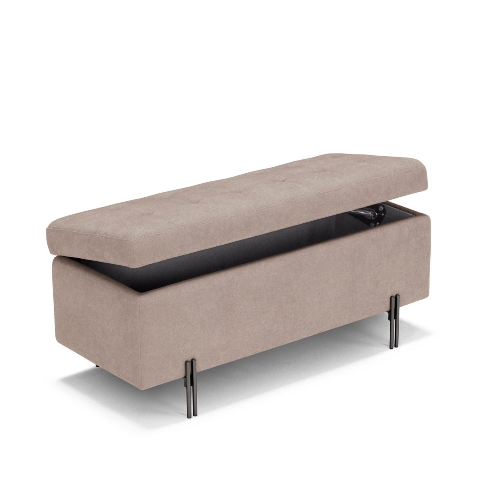 Banc CARAMAGNA 110x45 cm rangement Made in Italy matelassé en tissu chenille camel