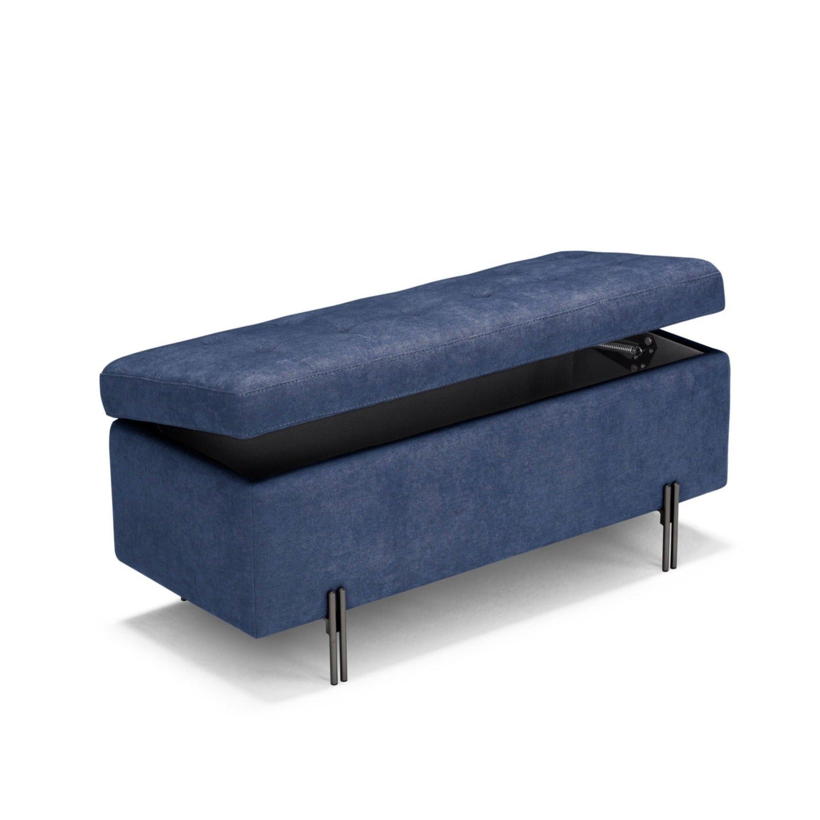 Banc CARAMAGNA 110x45 cm rangement Made in Italy matelassé en tissu chenille bleu