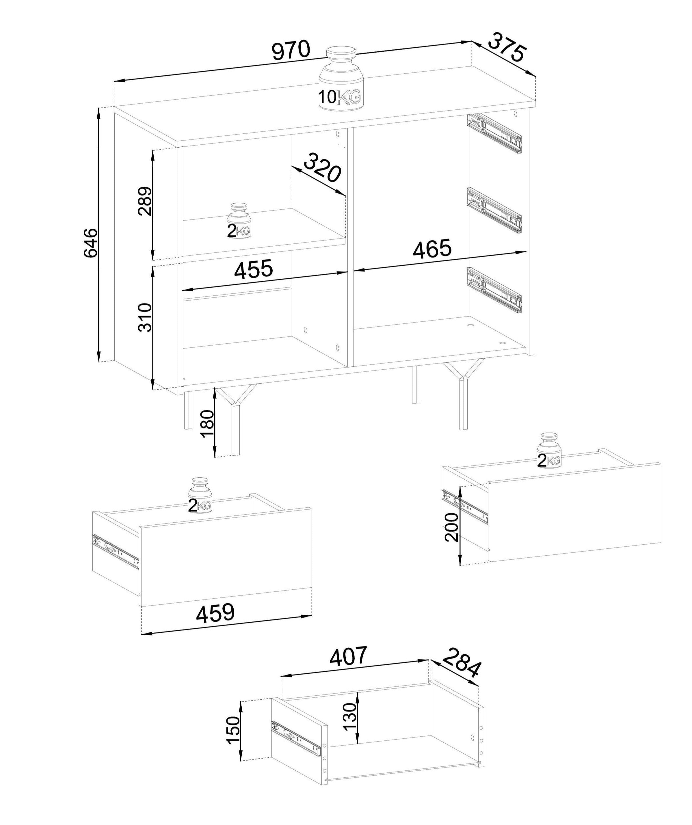 Buffet 3 tiroirs 1 porte en bois laminé Nerea 97x83 cm