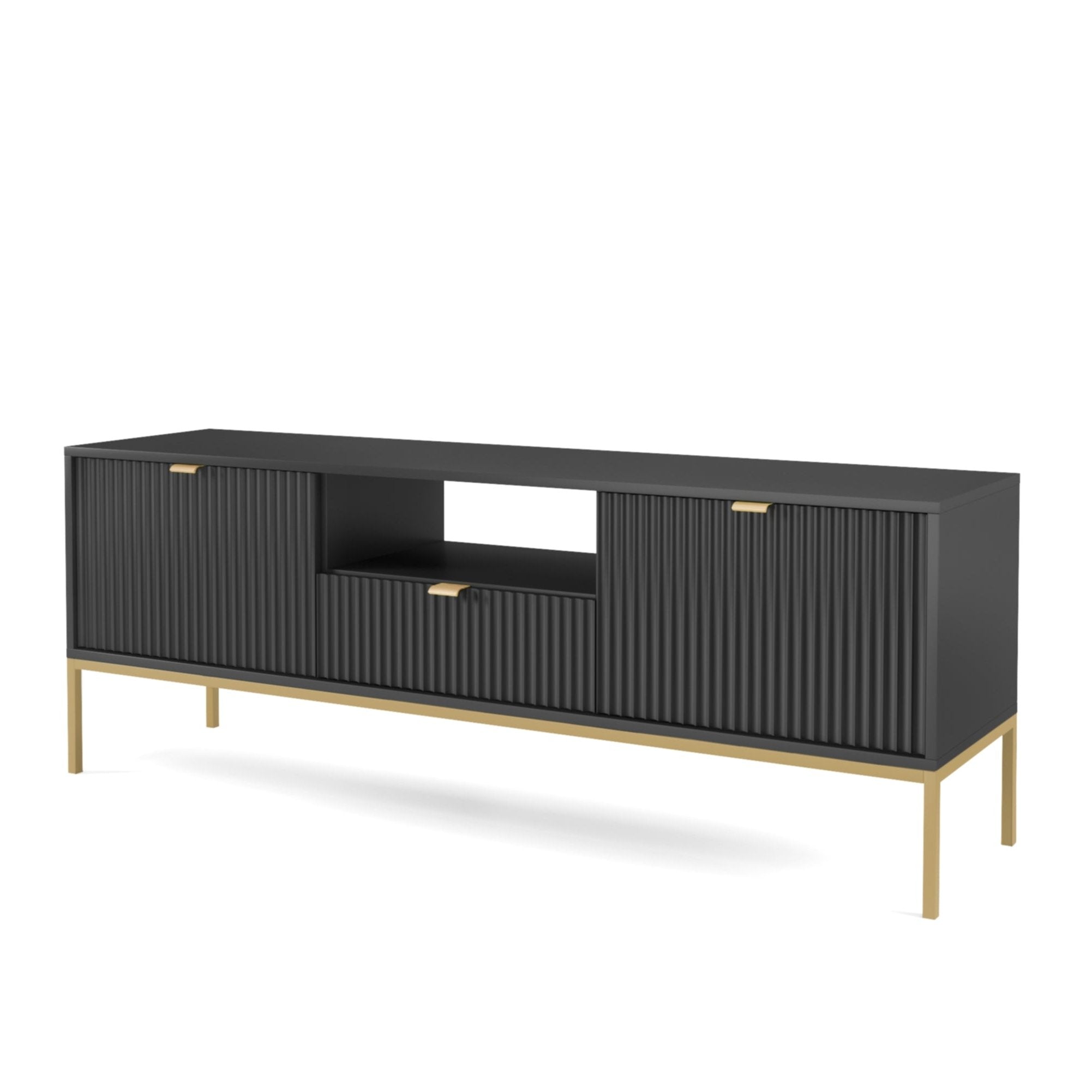 Meuble TV avec pieds en métal 2 portes et 1 tiroir en bois laminé Miseno 154x56 cm