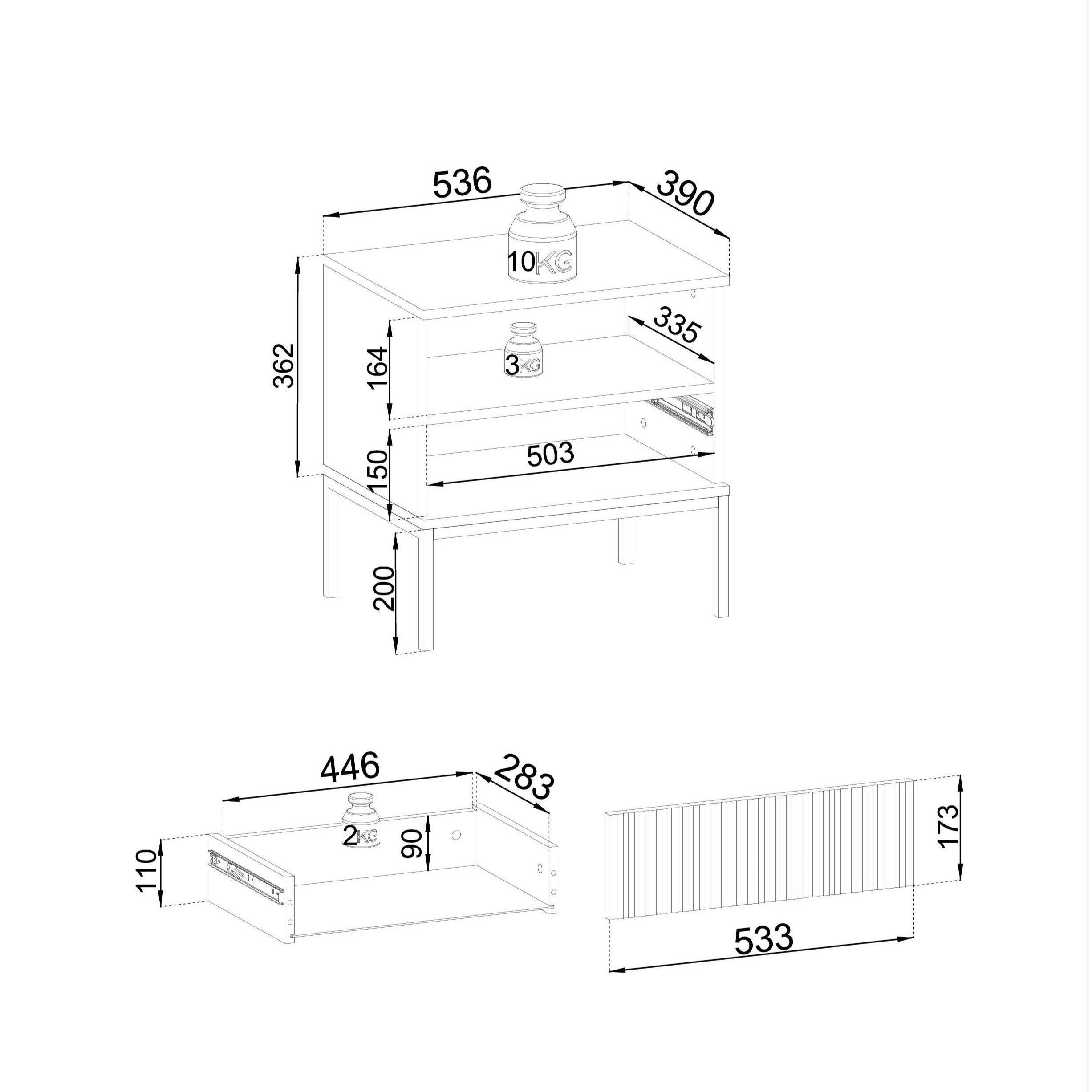 Meuble 1 tiroir et LED intégrées noir et chêne Aura 54x56 cm