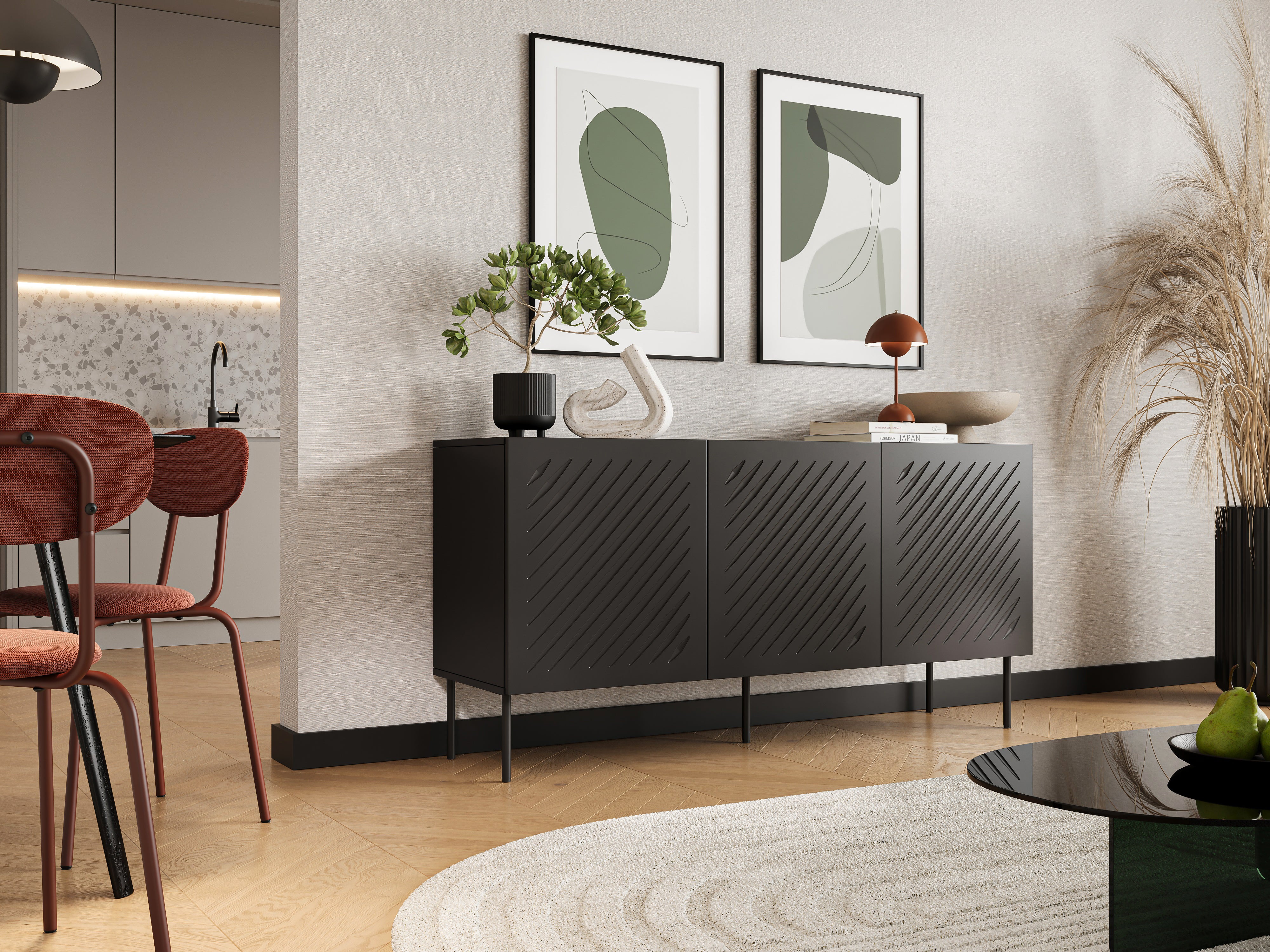 Buffet 3 portes avec pied en métal Fleur 150x75 cm