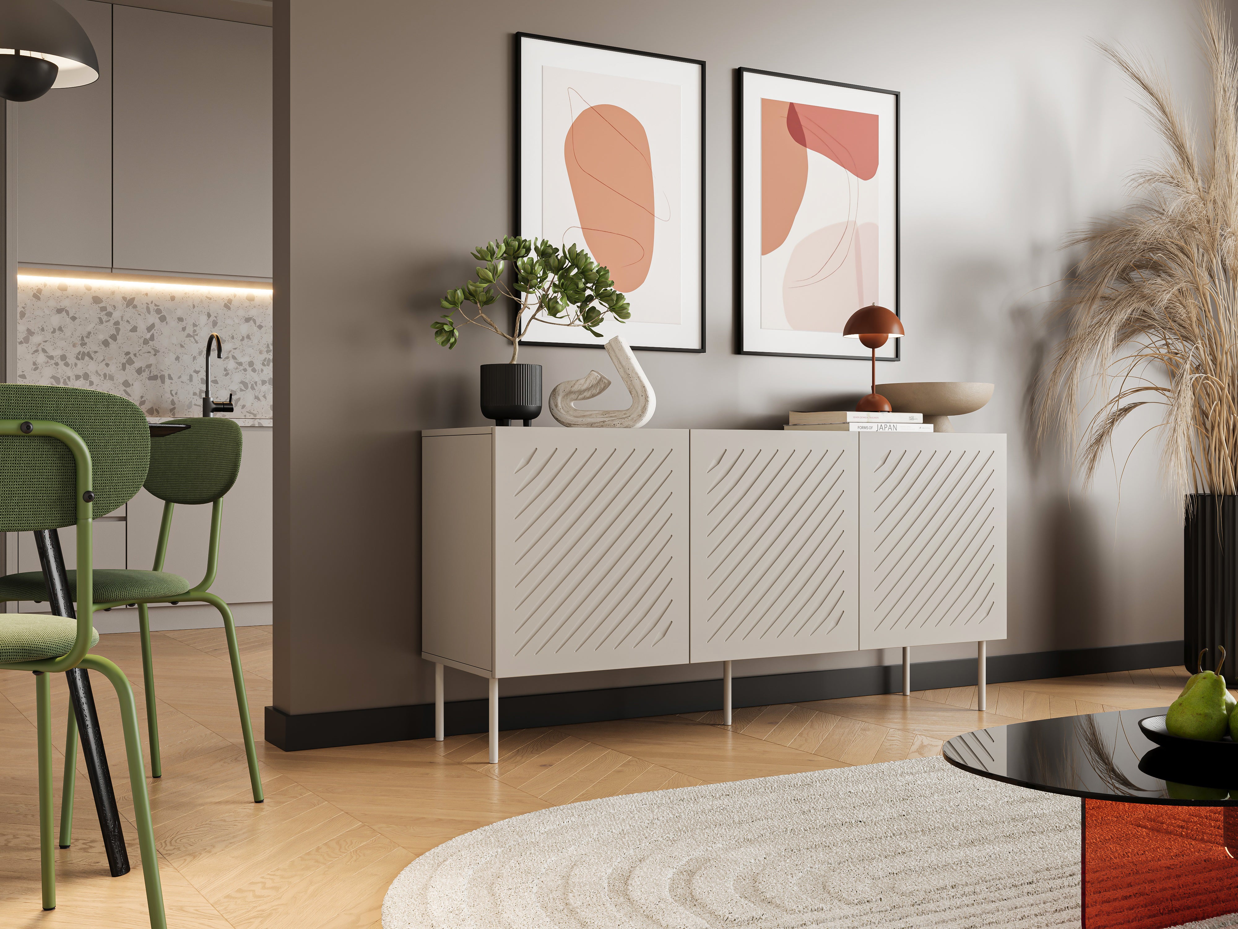 Buffet 3 portes avec pied en métal Fleur 150x75 cm