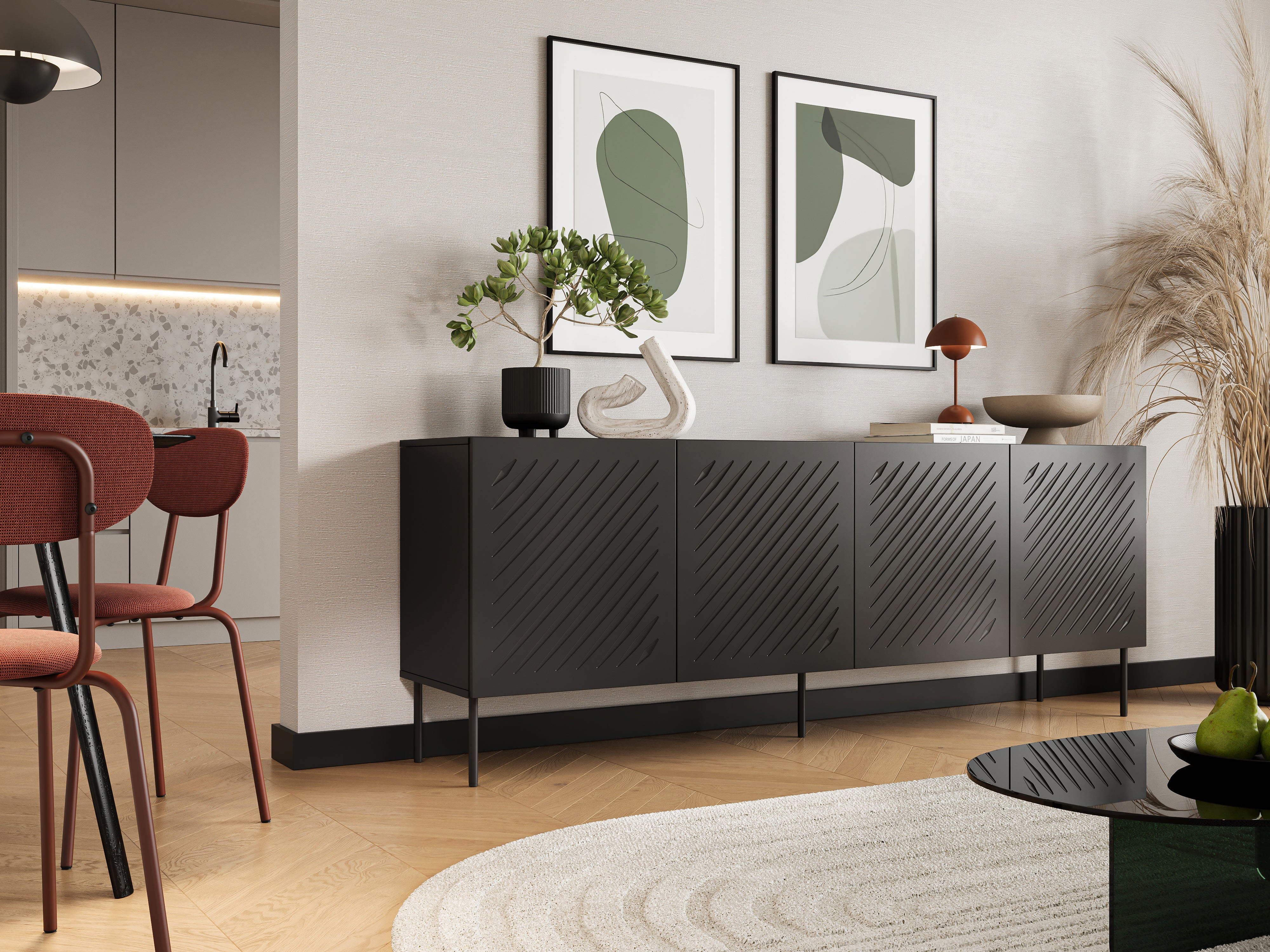 Buffet 4 portes avec pied en métal Fleur 200x75 cm