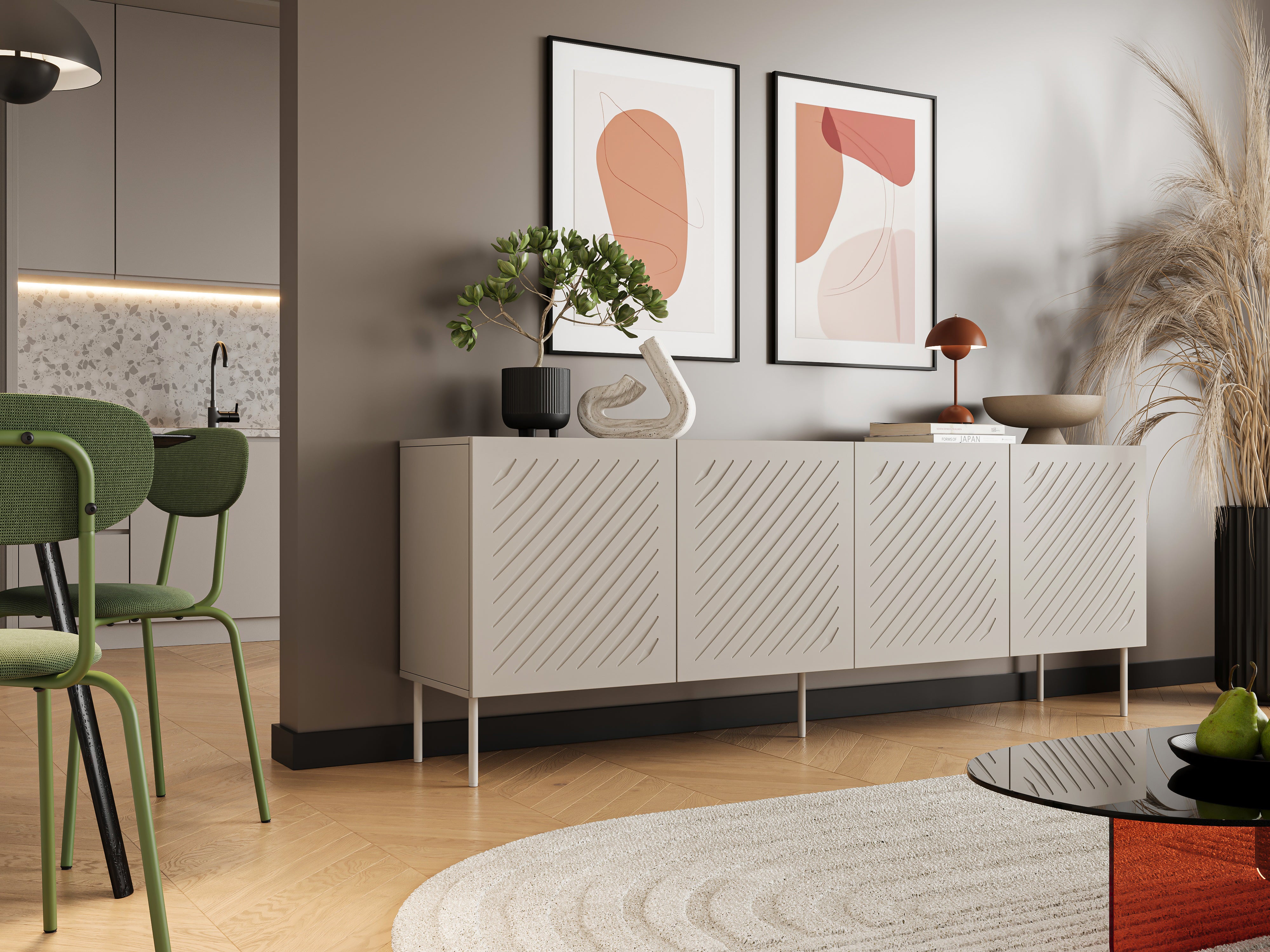 Buffet 4 portes avec pied en métal Fleur 200x75 cm