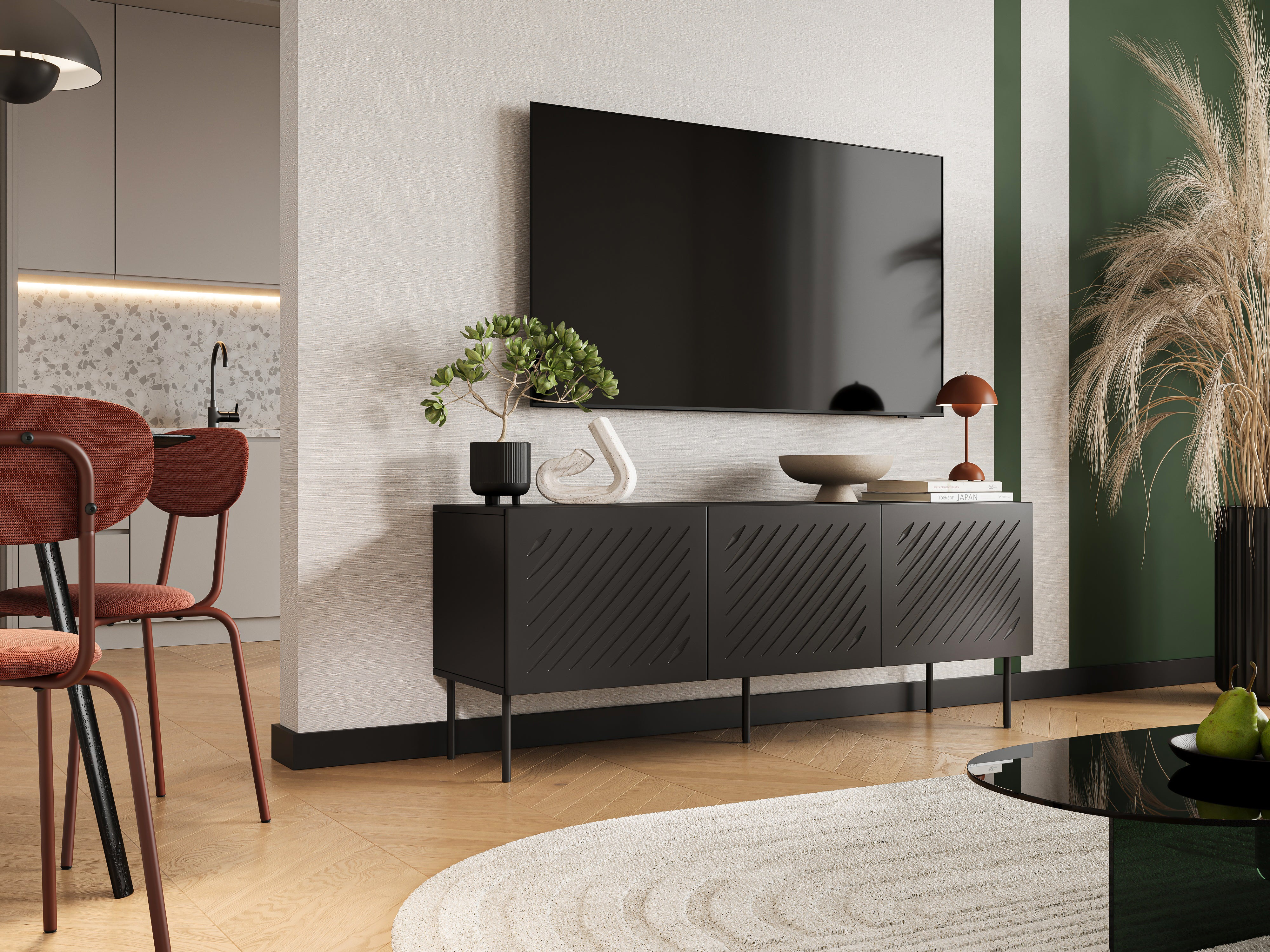 Meuble TV 3 portes avec pied en métal Fleur 60x150 cm