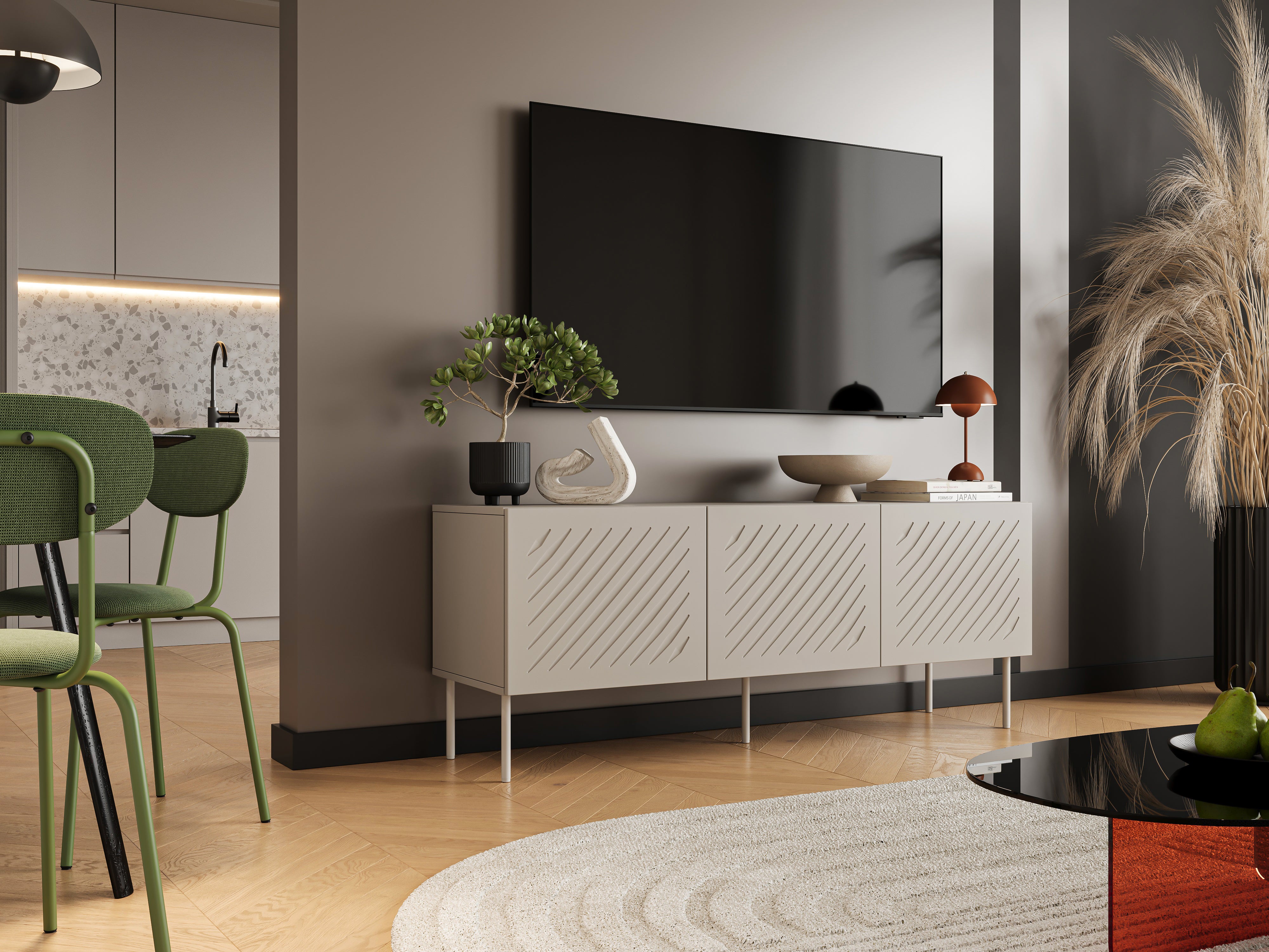 Meuble TV 3 portes avec pied en métal Fleur 60x150 cm