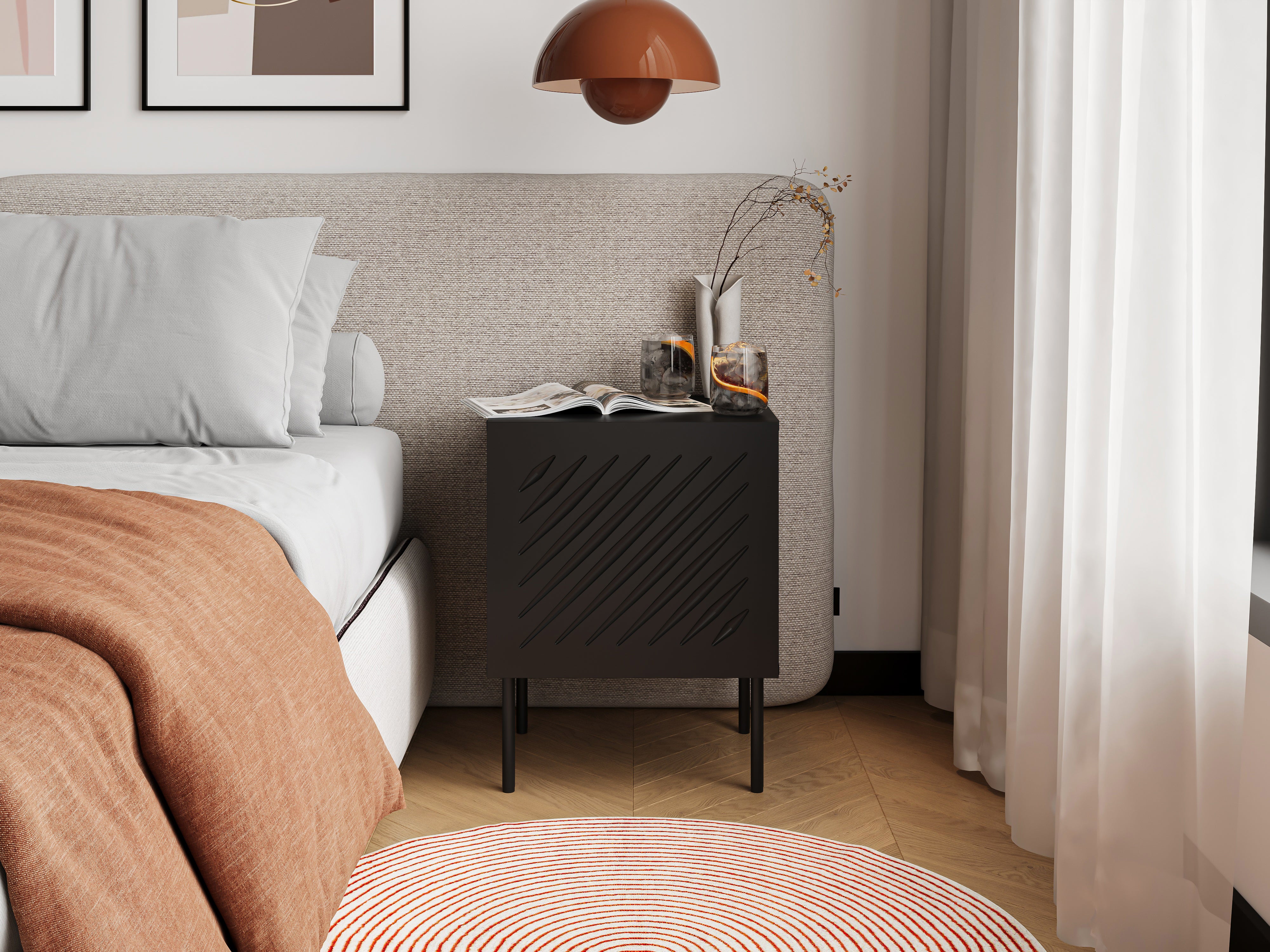 Table de chevet 1 porte avec pied en métal Fleur 44x59 cm