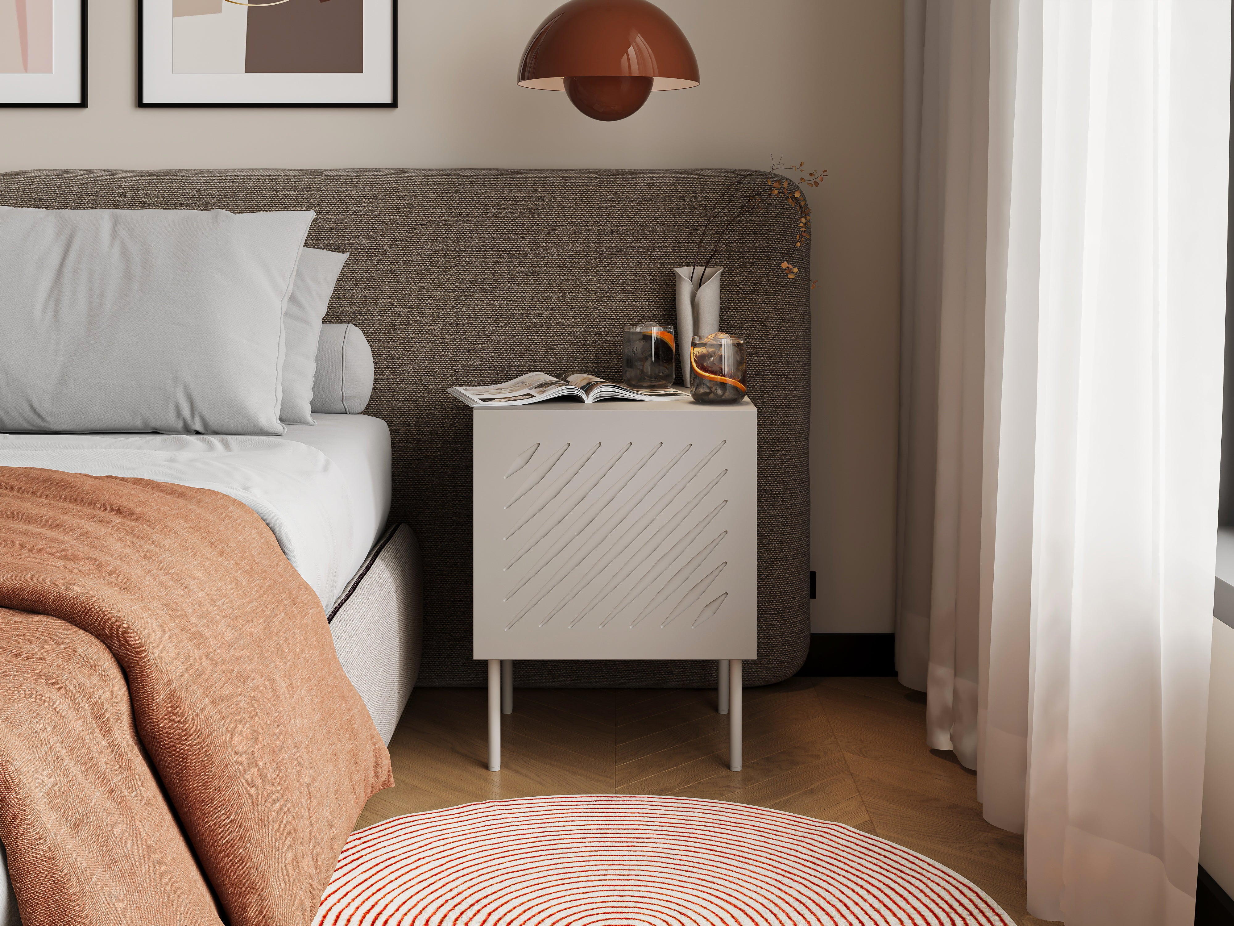 Table de chevet 1 porte avec pied en métal Fleur 44x59 cm