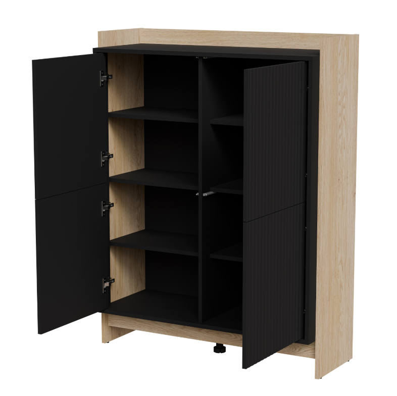 Buffet 4 portes noir mat/chêne Élixir 100x130 cm