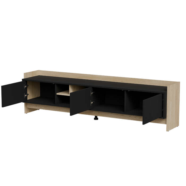 Meuble TV 3 portes noir mat/chêne Élixir 190x50 cm