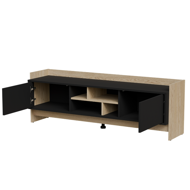 Meuble TV 2 portes noir mat/chêne Élixir 150x50 cm