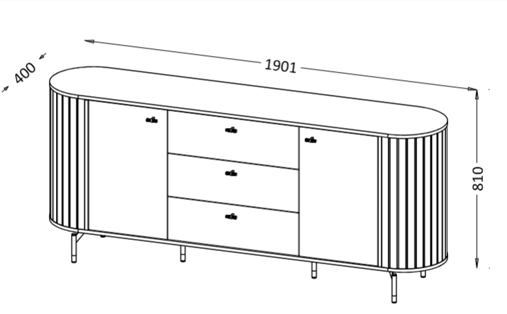 Buffet 2 portes 3 tiroirs avec pied en métal Rose 190x81 cm