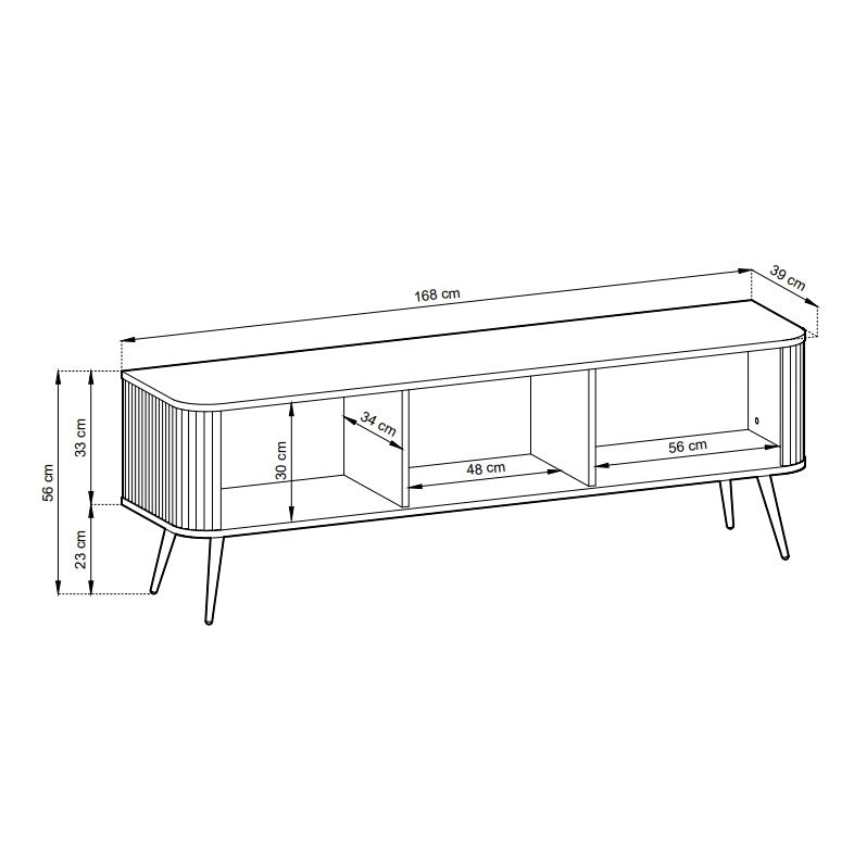 Meuble TV 3 portes avec pieds en métal Calisio 168x56 cm