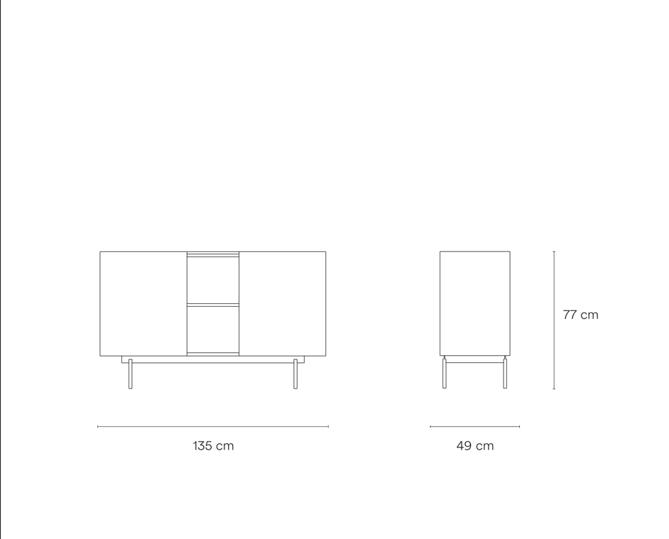 Buffet 2 portes et 3 tiroirs 135x78 cm Otto en chêne et cachemire
