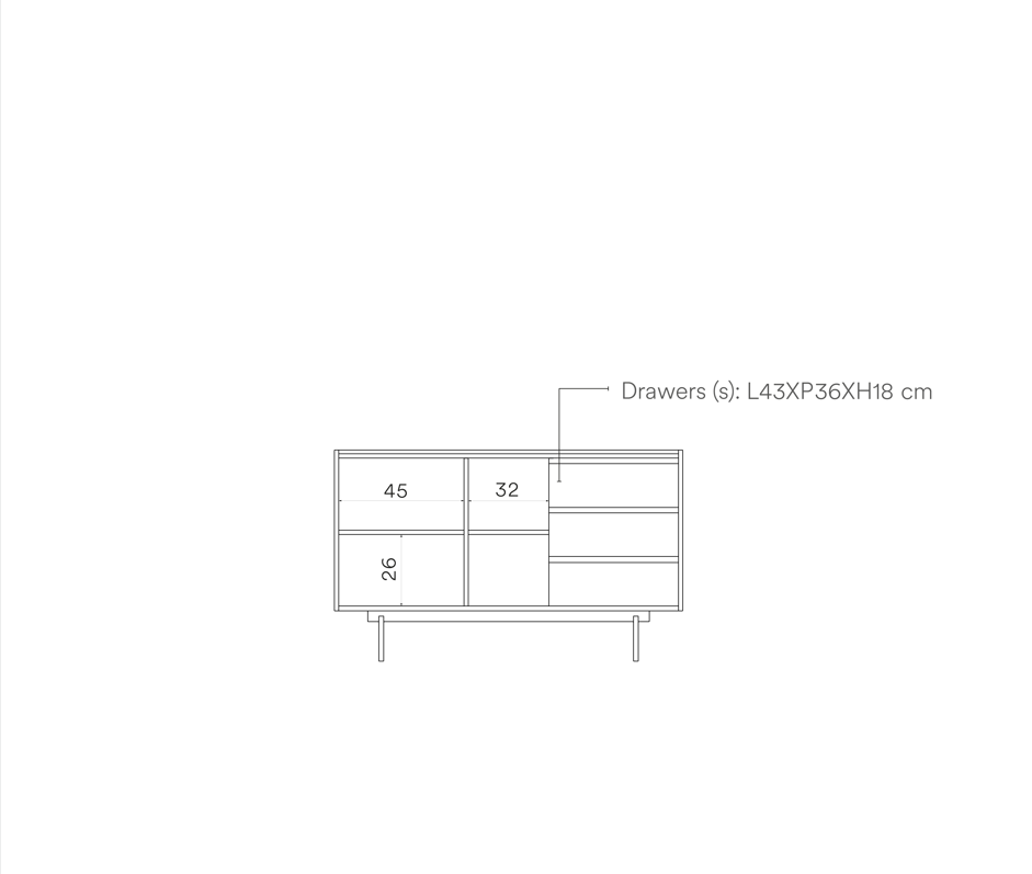 Buffet 2 portes et 3 tiroirs 135x78 cm Otto en chêne et terre cuite
