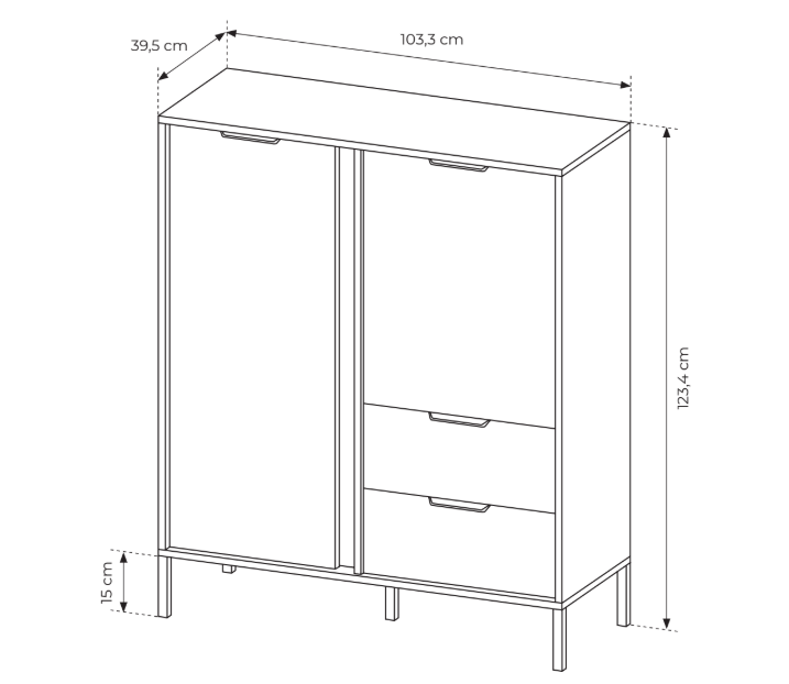 Credenza con 2 ante e 2 cassetti antracite Venere 103x123 cm