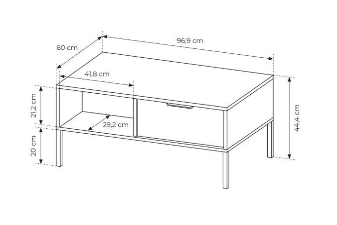 Tavolino con 1 cassetto e 1 ripiano antracite Venere 97x44 cm