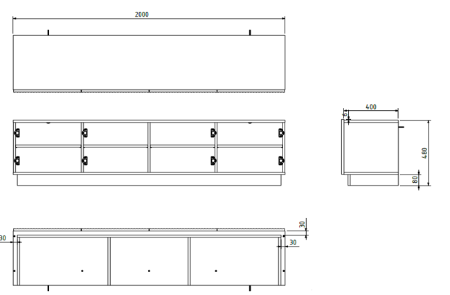 Meuble TV 4 portes Claire 200x48 cm