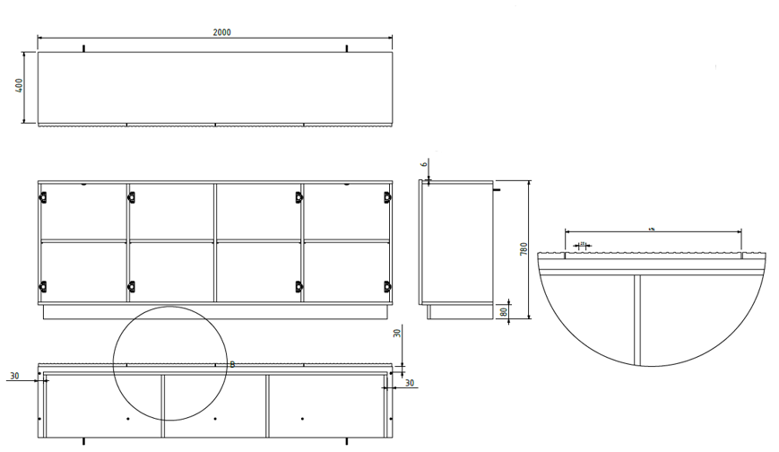 Buffet 4 portes Claire 200x78 cm