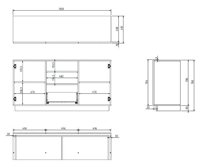 Buffet 2 portes 1 tiroir Claire 150x78 cm
