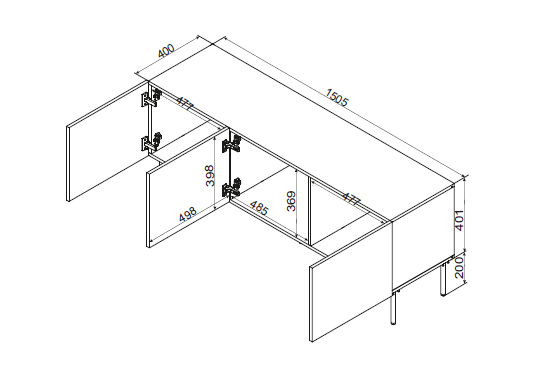 Meuble TV 3 portes avec pied en métal Fleur 60x150 cm