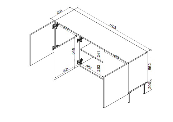 Buffet 3 portes avec pied en métal Fleur 150x75 cm