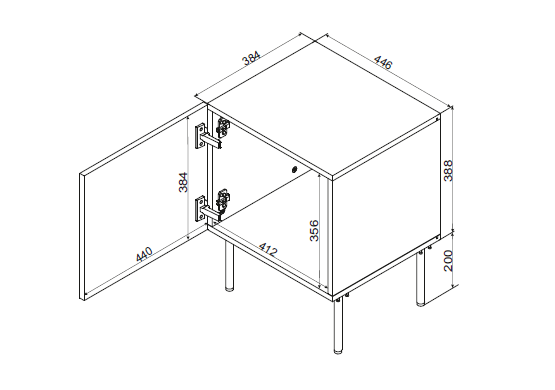 Table de chevet 1 porte avec pied en métal Fleur 44x59 cm