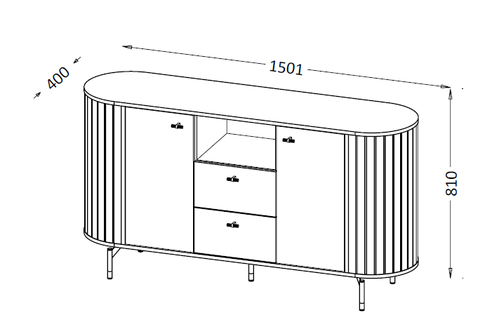Buffet 2 portes 2 tiroirs avec pied en métal Rose 81x150 cm