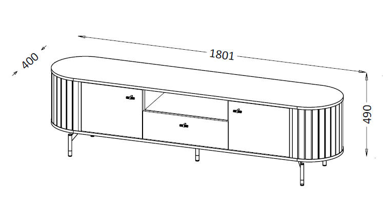 Meuble TV 2 portes 1 tiroir avec pied en métal Rose 180x49 cm