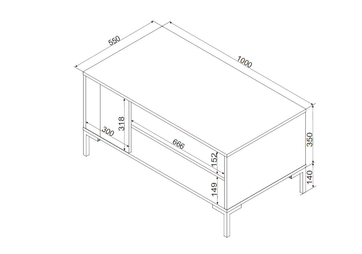 Table basse avec pied en métal noir mat/chêne Écrin 100x49 cm