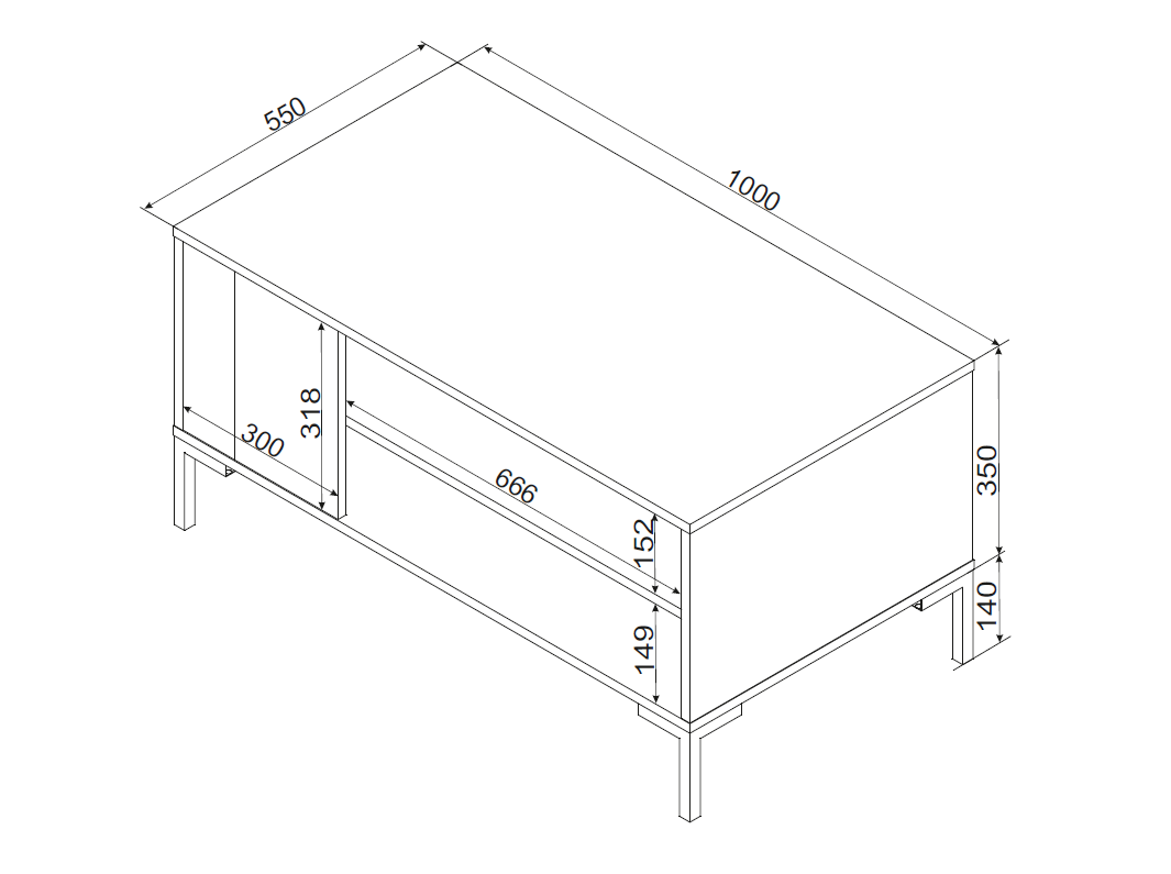 Table de chevet 1 porte avec pied en métal noir mat/chêne Écrin 44x53 cm