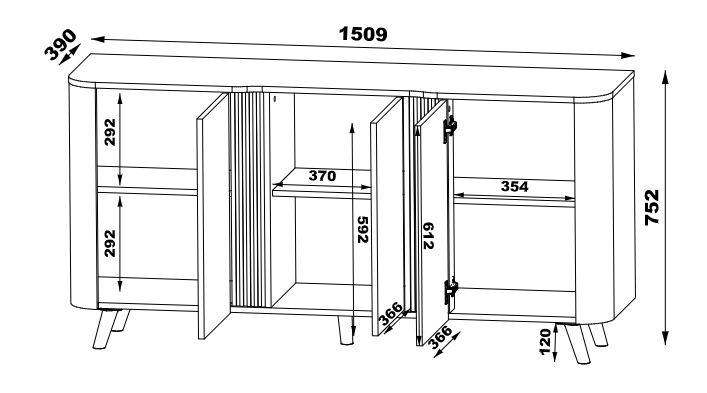 Buffet 3 portes Harmonie 150x75 cm