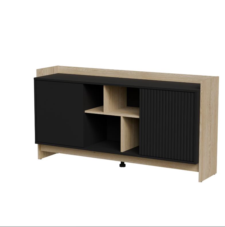 Buffet 2 portes noir mat/chêne Élixir 150x77 cm