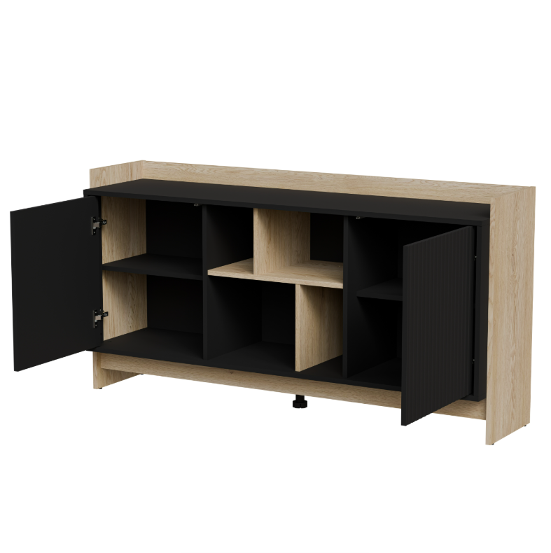 Buffet 2 portes noir mat/chêne Élixir 150x77 cm
