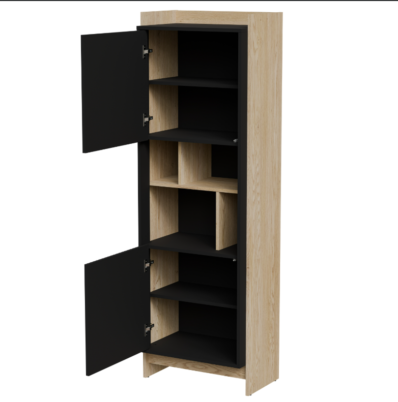 Vitrine 2 portes noir mat/chêne Élixir 59x180 cm